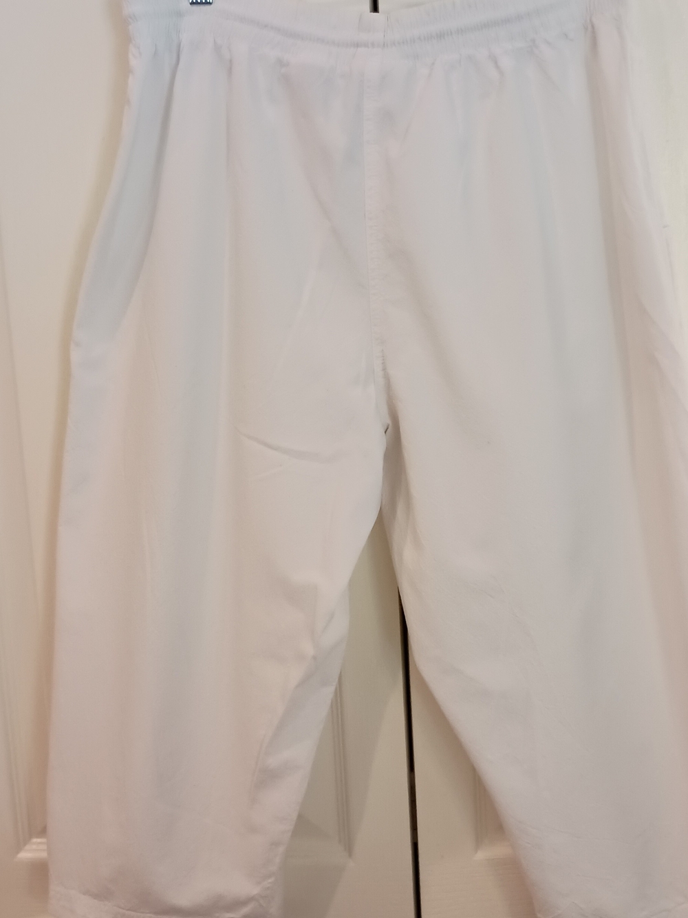 White Cotton Wide-Leg Med Petite Drawstring Pants - Picture 7 of 10